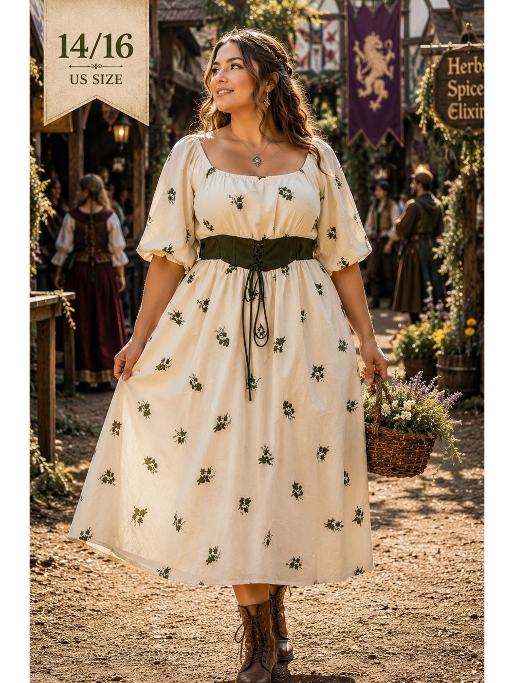 NWT BloomChic Embroidered Cottagecore Ren Faire Corset Midi Dress 14/16